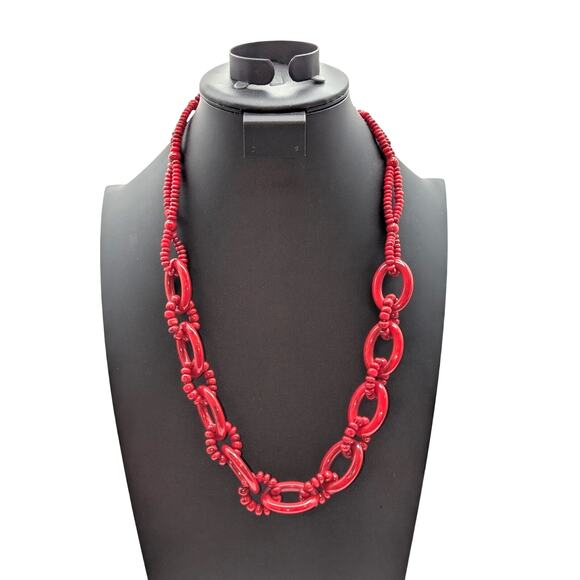 Vintage Red Acrylic Bead Chain Necklace 27"-29.5" - Picture 7 of 8